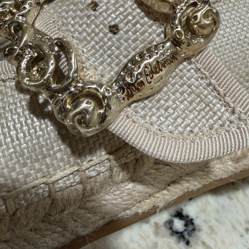Sam Edelman Beige Espadrille Mary Jane Flats with Rhinestone Buckle - Picture 8 of 10